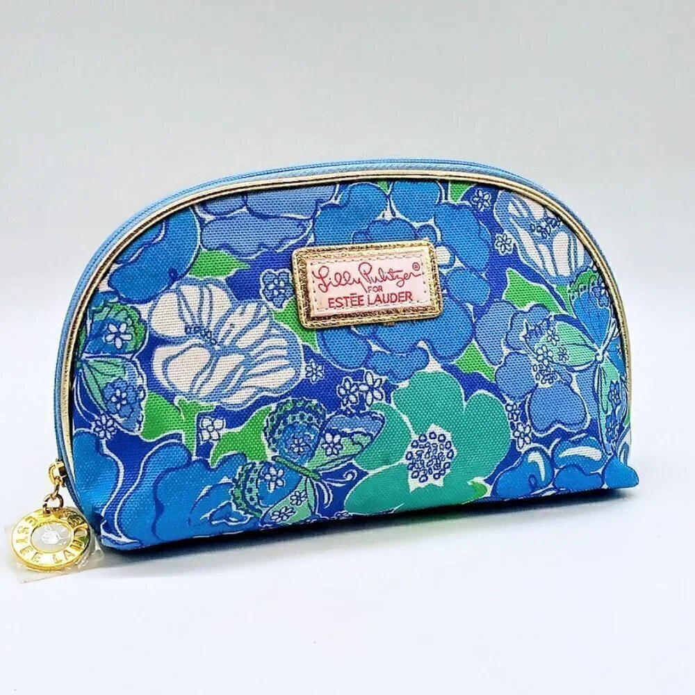 Lilly Pulitzer for Estee Lauder Blue Floral Cosmetic Bag NWOT